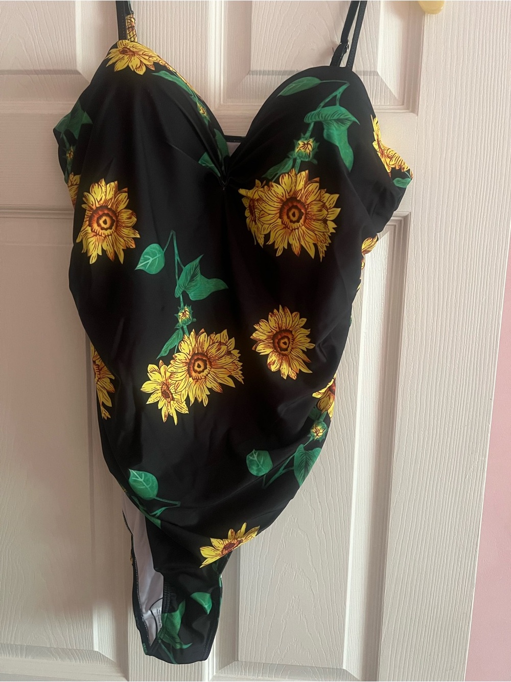 SHEIN Black Swimsuit with Yellow Sunflower Print